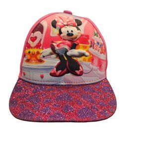 Disney Minnie Mouse Girls Pink Purple Glitter Baseball Cap Adjustable Strap